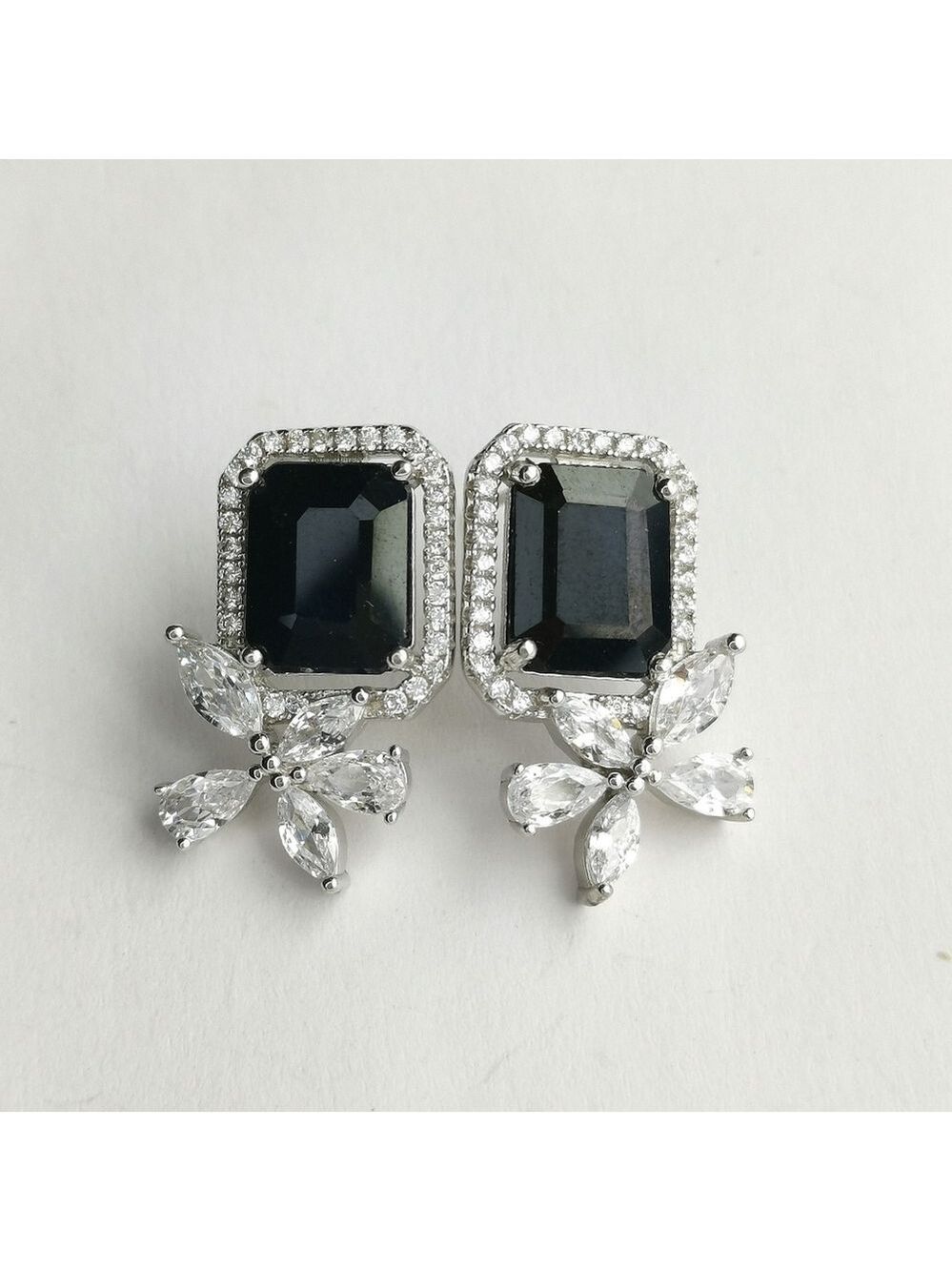 Natural Blue Sapphire Earrings White Sapphire Accents Studs